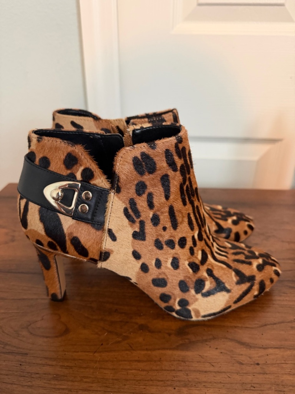 Vince Camuto Leopard-Print Ankle Booties with Black Strap - Picture 3 of 5